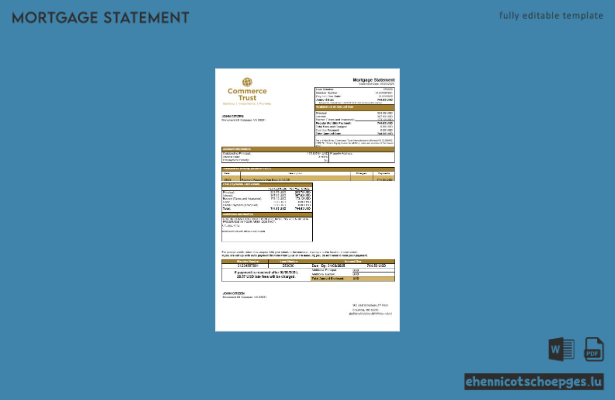 USA Commerce Trust Bank Hypothekenabrechnung in Word- und PDF-Formaten – Beispielvorschau